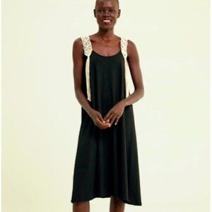 Zara Rope Strap Midi Dress Boho Black Sleeveless Small